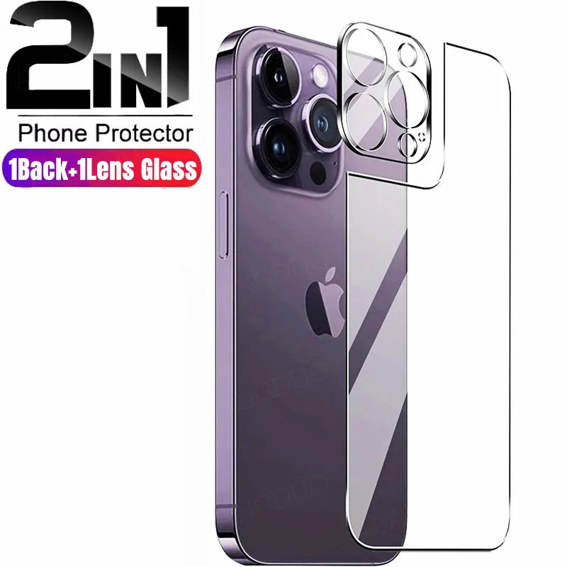 2in1 Back Tempered Glass For iPhone 16 15 14 13 12 Pro Max 15 Plus 15 pro max 16Pro Back Screen Protector