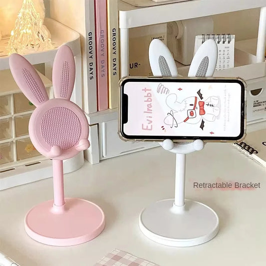 Pink Phone Holder Desktop Cell Phone Stand Adjustable Lovely Rabbit Cartoon