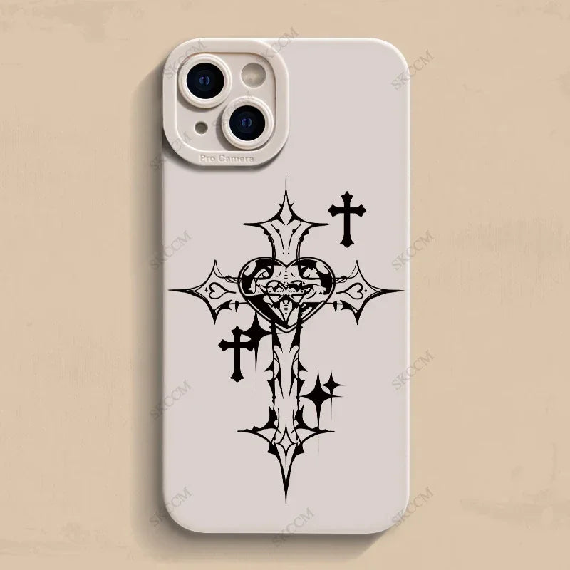 Phone Case For iPhone Black Cross Print Shockproof Soft Cover