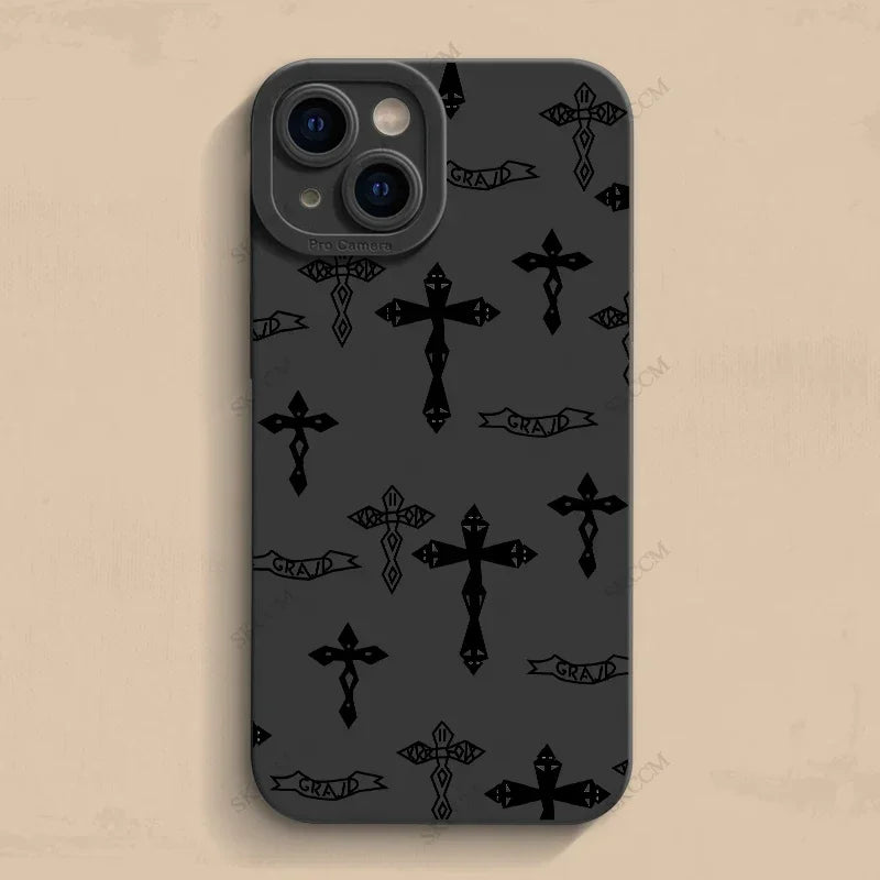 Phone Case For iPhone Black Cross Print Shockproof Soft Cover