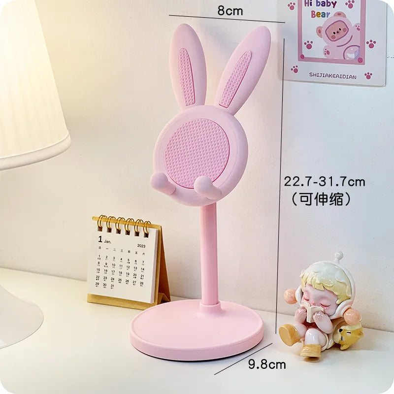 Pink Phone Holder Desktop Cell Phone Stand Adjustable Lovely Rabbit Cartoon