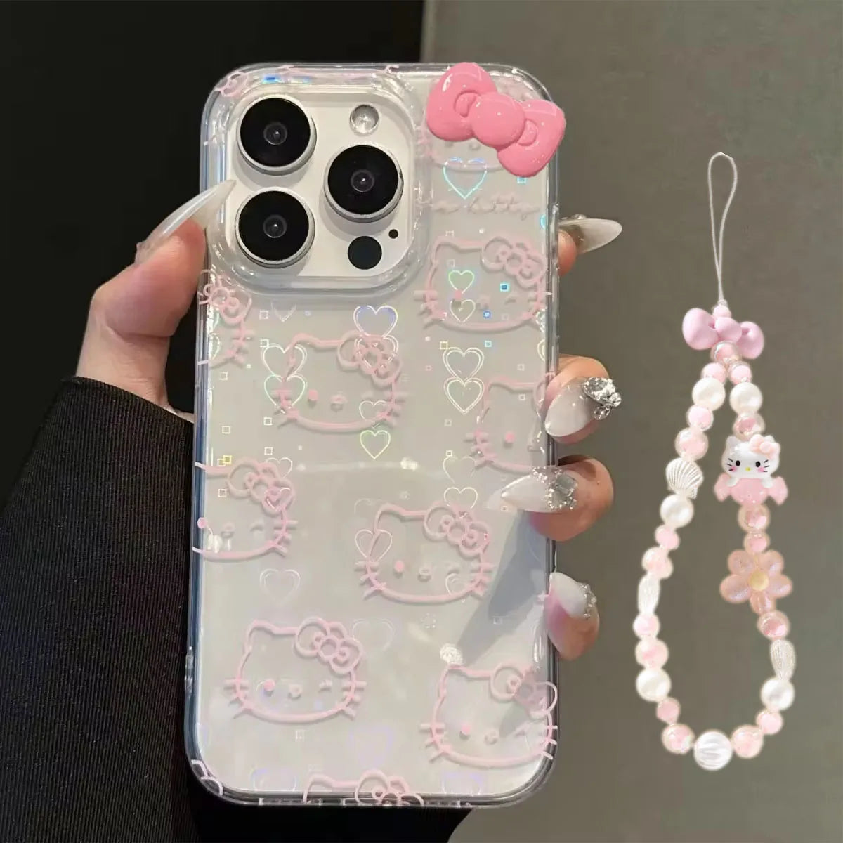 Sanrio Hello Kitty Bow Kawaii Holder Phone Case For iPhone MINI Y2K Bow Laser Cover