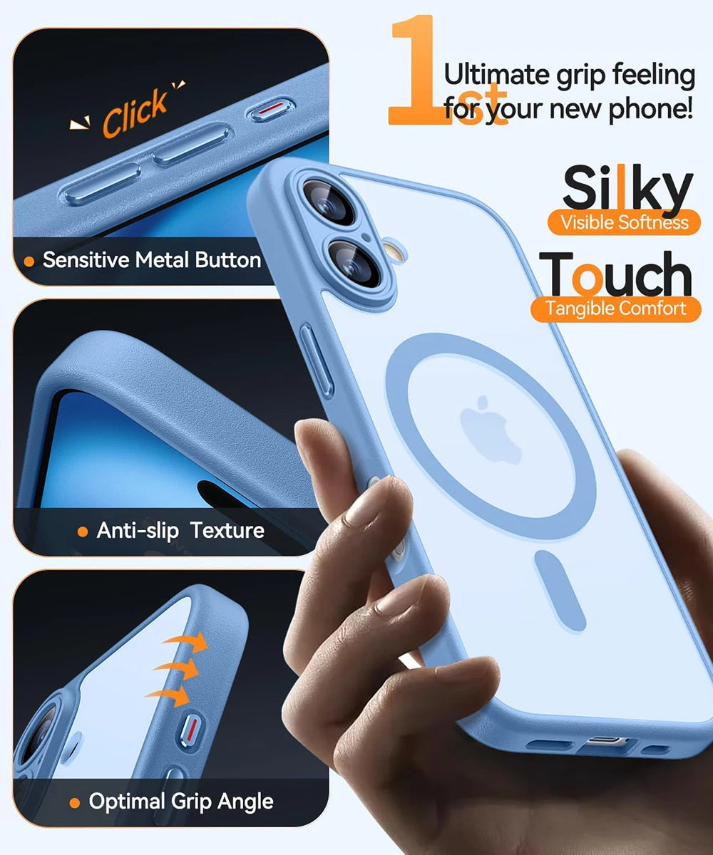 Magnetic Luxury Matte Translucent Armor Shockproof Case For iPhone 16 15 14 13 Pro Max Plus