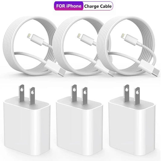 1-3Set 20W US USB C Port Fast Charger For iPhone 3.3 Ft USB C Fast Charging Cable