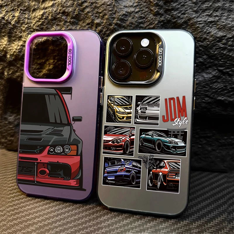 JDM Sports Cars Male Men Electroplate Silver IMD Case For iPhone Shockproof Hard Cover