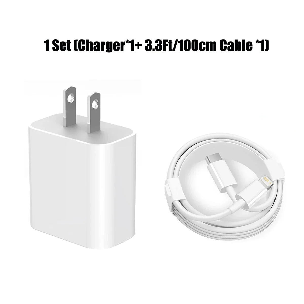 1-3Set 20W US USB C Port Fast Charger For iPhone 3.3 Ft USB C Fast Charging Cable