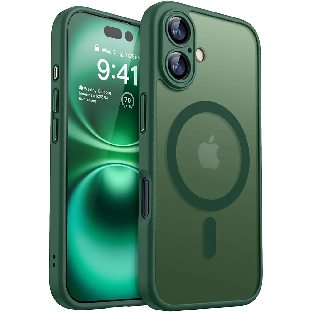 Magnetic Luxury Matte Translucent Armor Shockproof Case For iPhone 16 15 14 13 Pro Max Plus