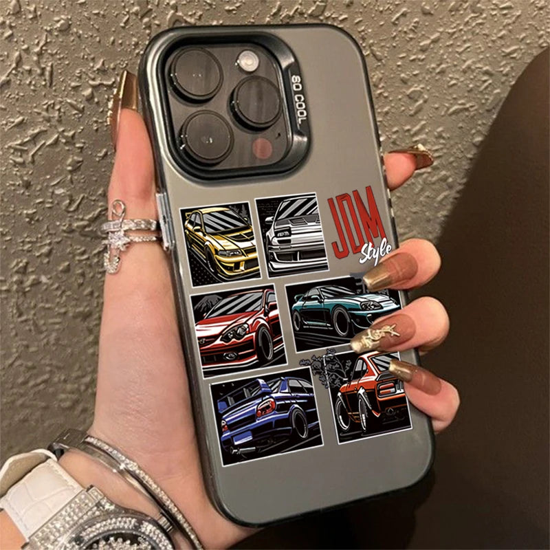 JDM Sports Cars Male Men Electroplate Silver IMD Case For iPhone Shockproof Hard Cover