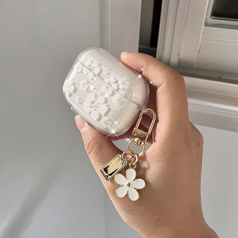 Fashion Soft Silicone Cover For AirPods 3 pro2rd Cute Clear White Flower Pendant Earphone Case 