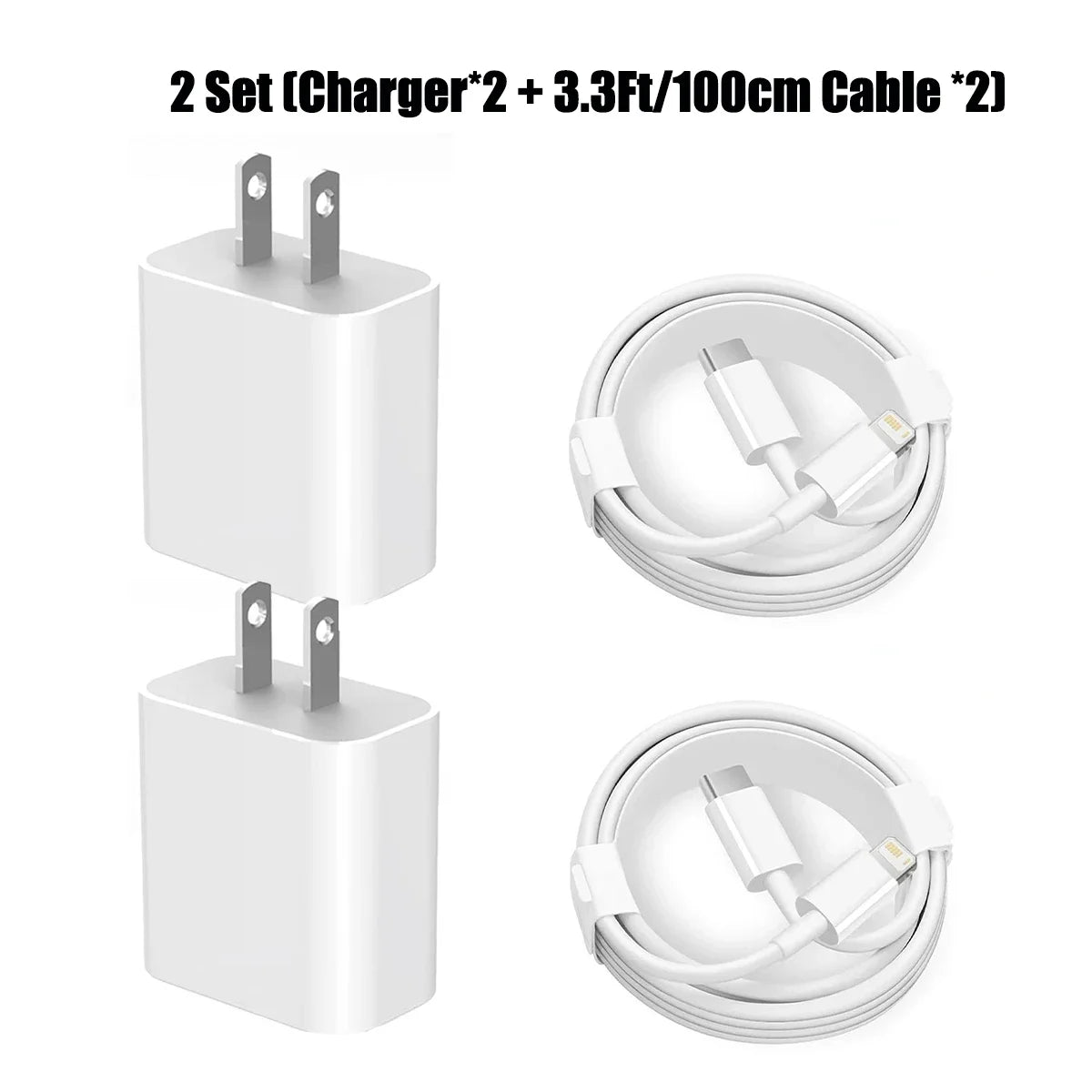 1-3Set 20W US USB C Port Fast Charger For iPhone 3.3 Ft USB C Fast Charging Cable