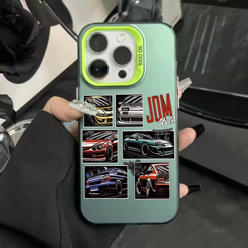 JDM Sports Cars Male Men Electroplate Silver IMD Case For iPhone Shockproof Hard Cover