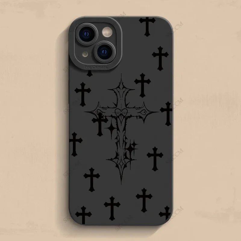 Phone Case For iPhone Black Cross Print Shockproof Soft Cover