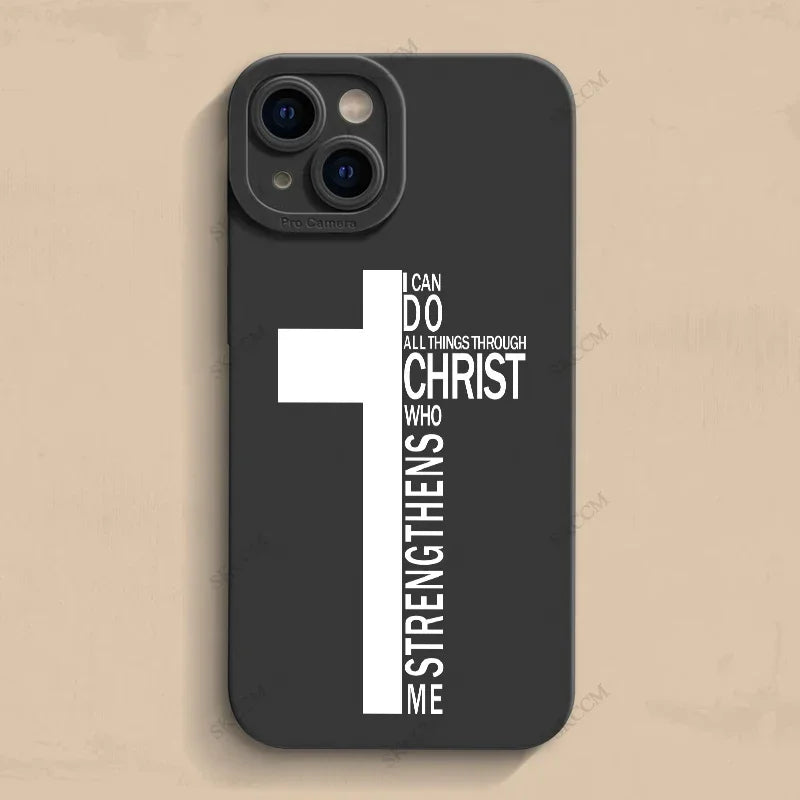 Phone Case For iPhone Black Cross Print Shockproof Soft Cover