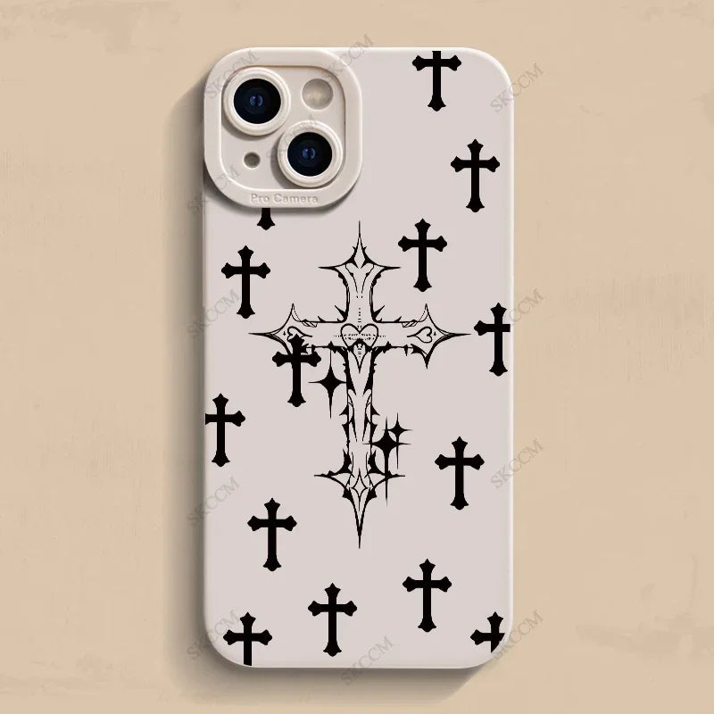 Phone Case For iPhone Black Cross Print Shockproof Soft Cover