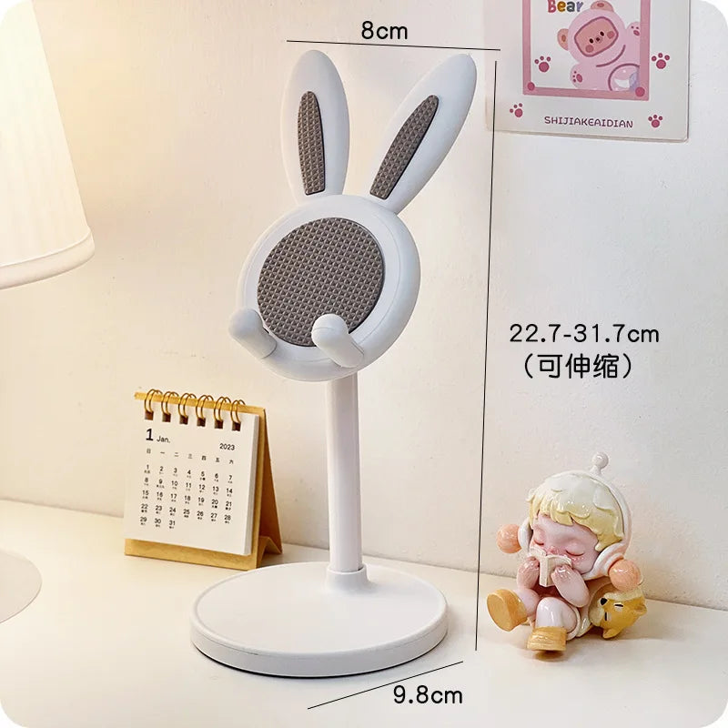 Pink Phone Holder Desktop Cell Phone Stand Adjustable Lovely Rabbit Cartoon