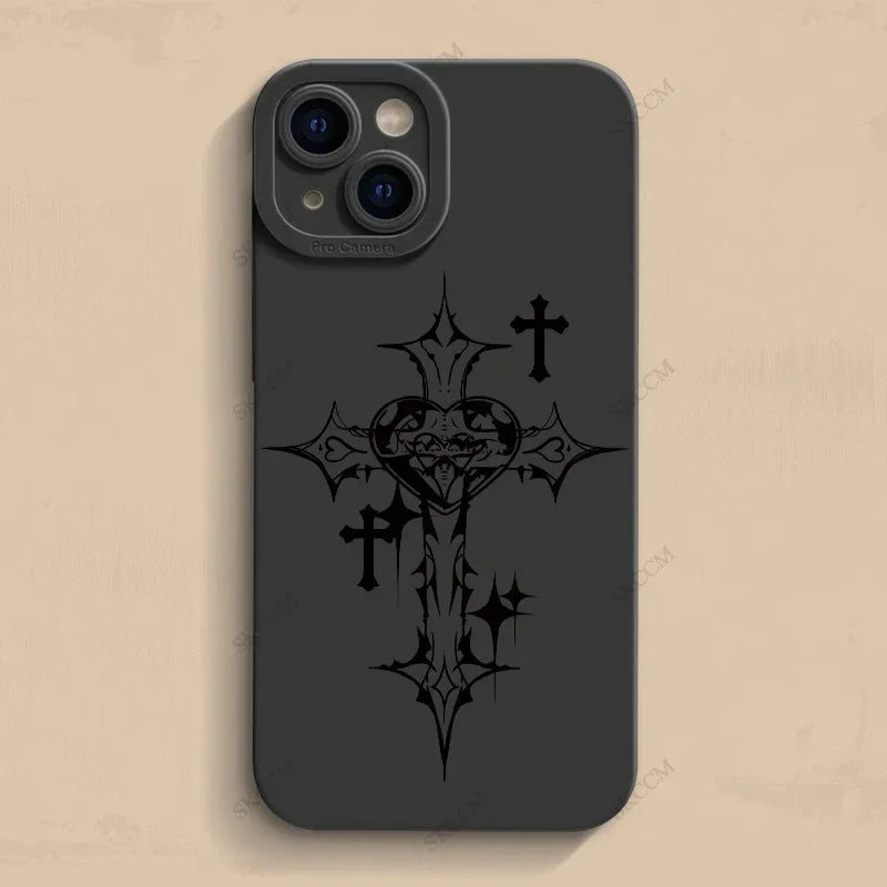 Phone Case For iPhone Black Cross Print Shockproof Soft Cover