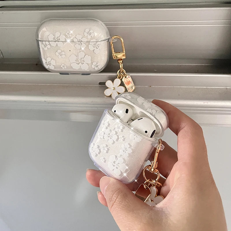 Fashion Soft Silicone Cover For AirPods 3 pro2rd Cute Clear White Flower Pendant Earphone Case 