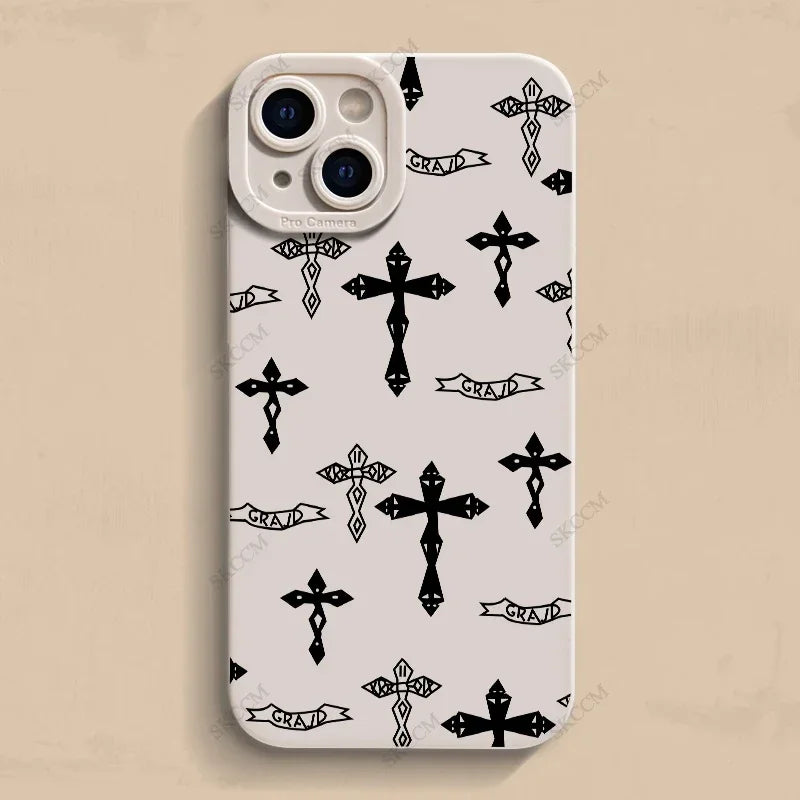 Phone Case For iPhone Black Cross Print Shockproof Soft Cover