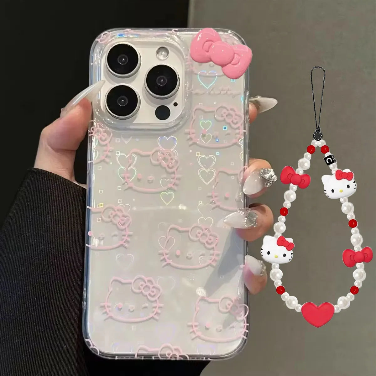 Sanrio Hello Kitty Bow Kawaii Holder Phone Case For iPhone MINI Y2K Bow Laser Cover