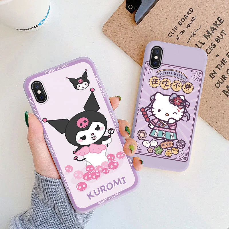 Cartoon Phone Case for For Apple iphone X XS Max XR Anti-drop Cinnamoroll Kuromi Hello Kitty Silicone Siling Back Cover