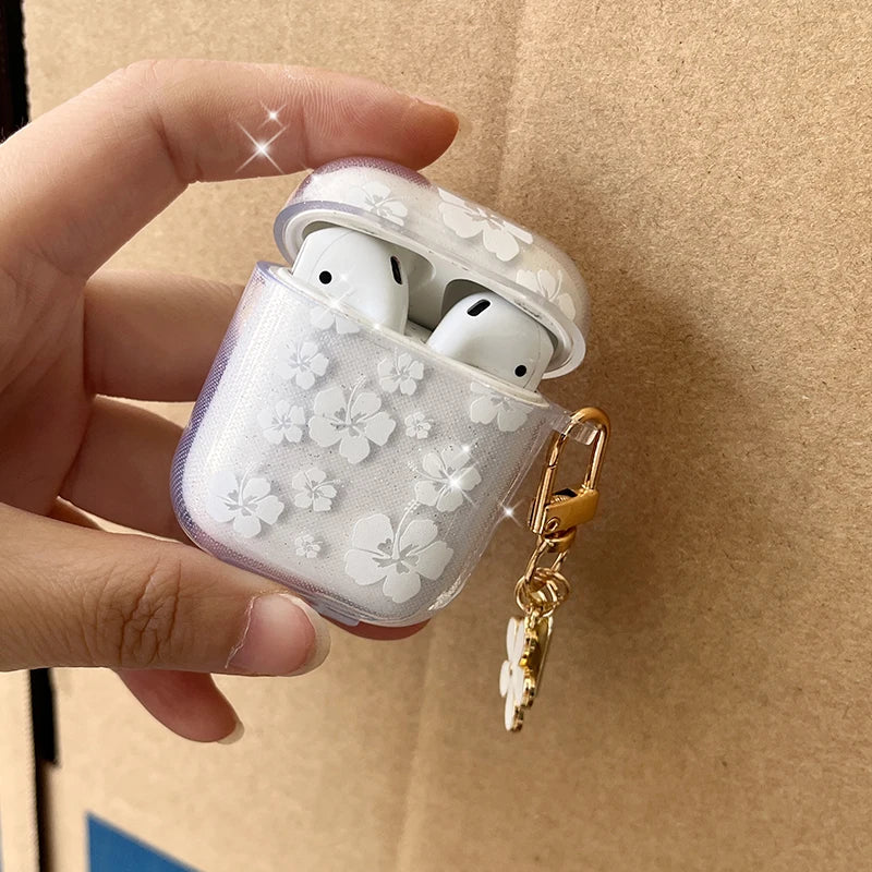 Fashion Soft Silicone Cover For AirPods 3 pro2rd Cute Clear White Flower Pendant Earphone Case 