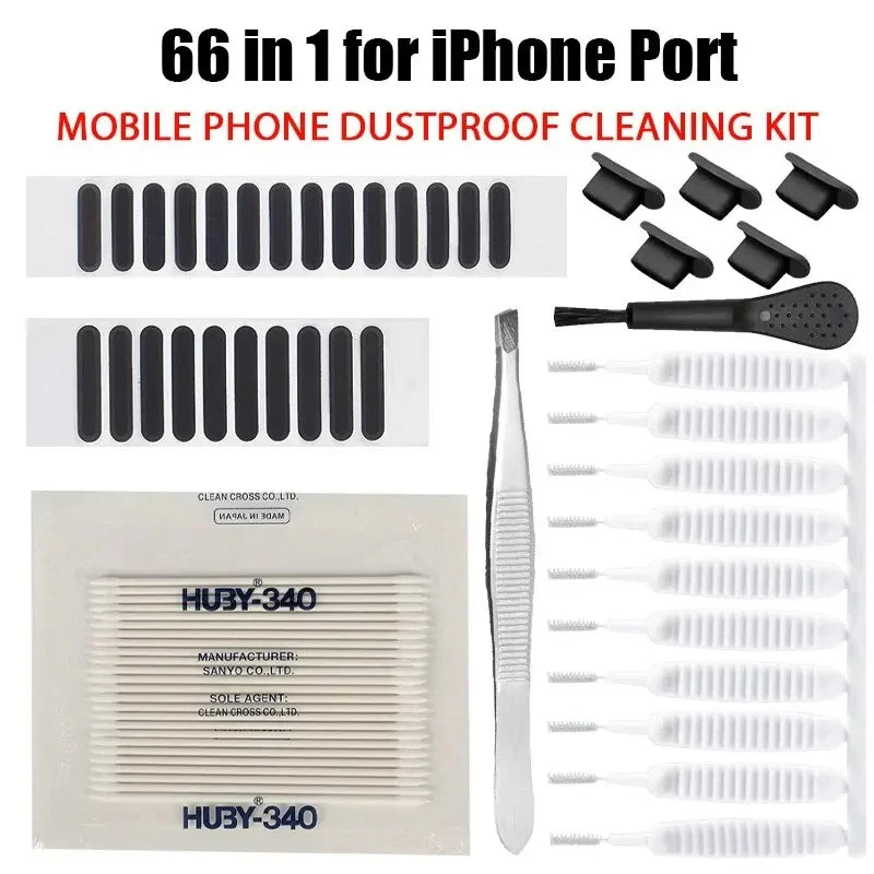 66PCS Mobile Phone Speaker Charging Port Cleaning Set Dust Plug for iPhone 15 14 13 Cleaner Kit Brush