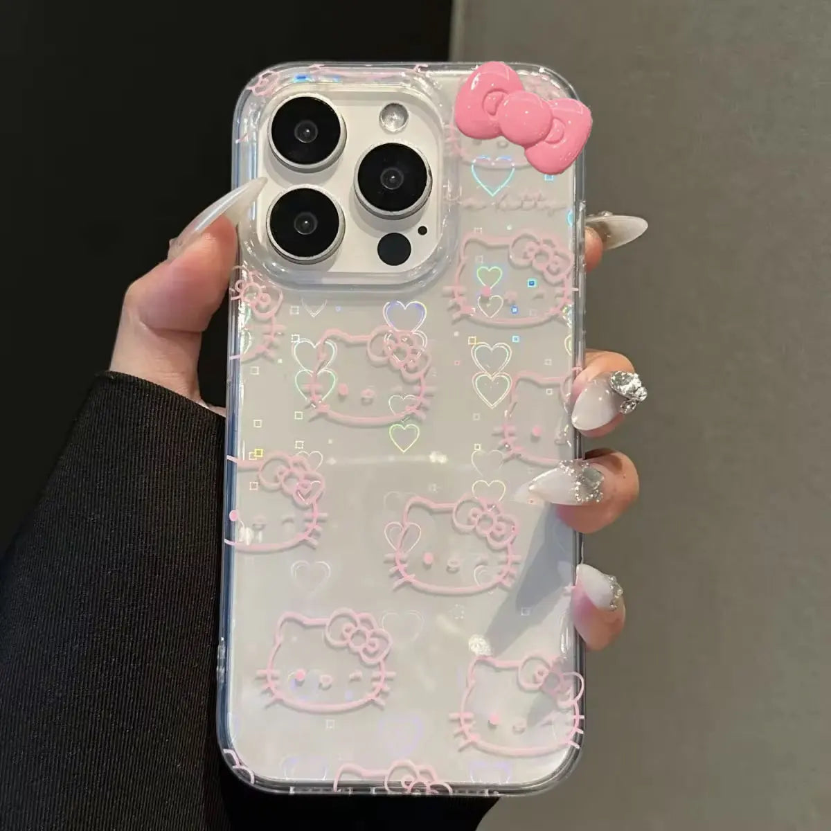 Sanrio Hello Kitty Bow Kawaii Holder Phone Case For iPhone MINI Y2K Bow Laser Cover