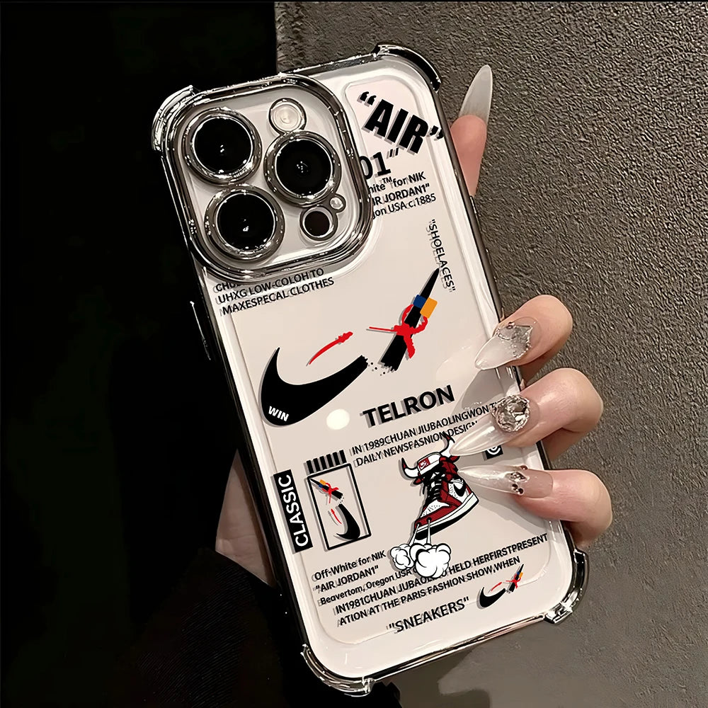 Trend Street Sneakers Label Plating Case For iPhone 16 15 14 13 12 11 Pro Max X XR XSMax 8 Plus Shockproof Anti-Fall Armor Cover