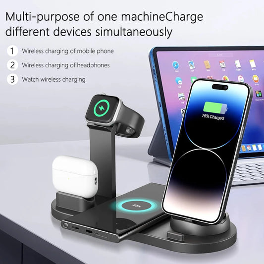 Fast Wireless Charger Stand Pad For iPhone Apple Watch Airpods Desk Phone Chargers Fast Charging Dock