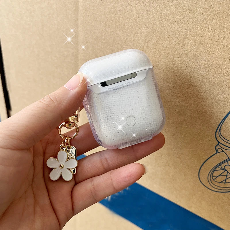 Fashion Soft Silicone Cover For AirPods 3 pro2rd Cute Clear White Flower Pendant Earphone Case 