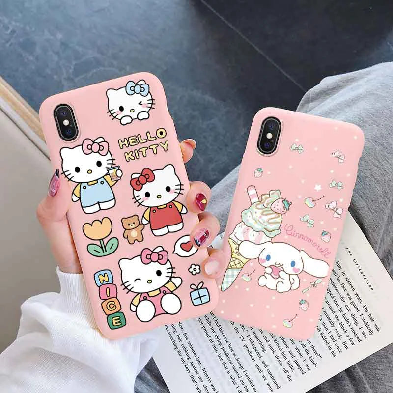 Cartoon Phone Case for For Apple iphone X XS Max XR Anti-drop Cinnamoroll Kuromi Hello Kitty Silicone Siling Back Cover