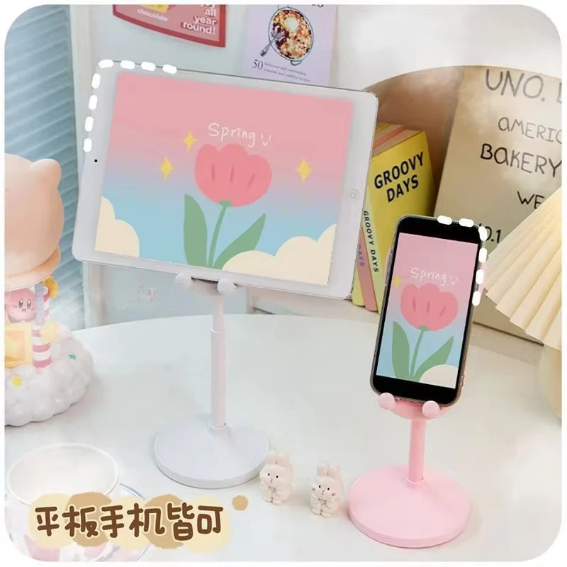 Pink Phone Holder Desktop Cell Phone Stand Adjustable Lovely Rabbit Cartoon