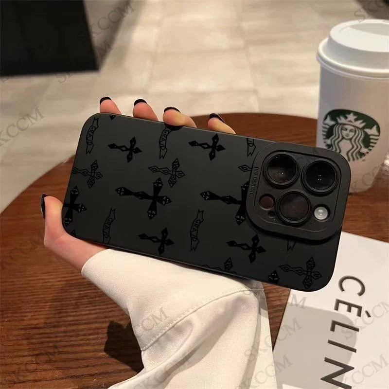 Phone Case For iPhone Black Cross Print Shockproof Soft Cover