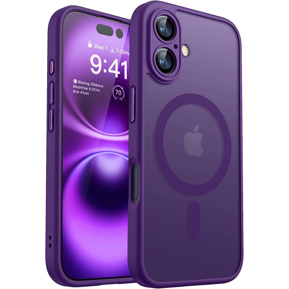 Magnetic Luxury Matte Translucent Armor Shockproof Case For iPhone 16 15 14 13 Pro Max Plus