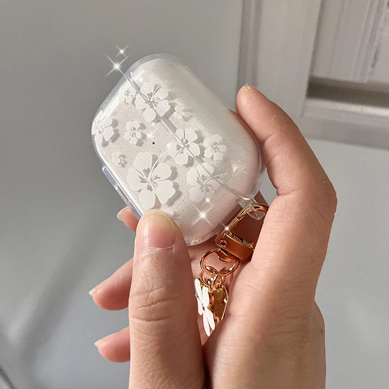 Fashion Soft Silicone Cover For AirPods 3 pro2rd Cute Clear White Flower Pendant Earphone Case 