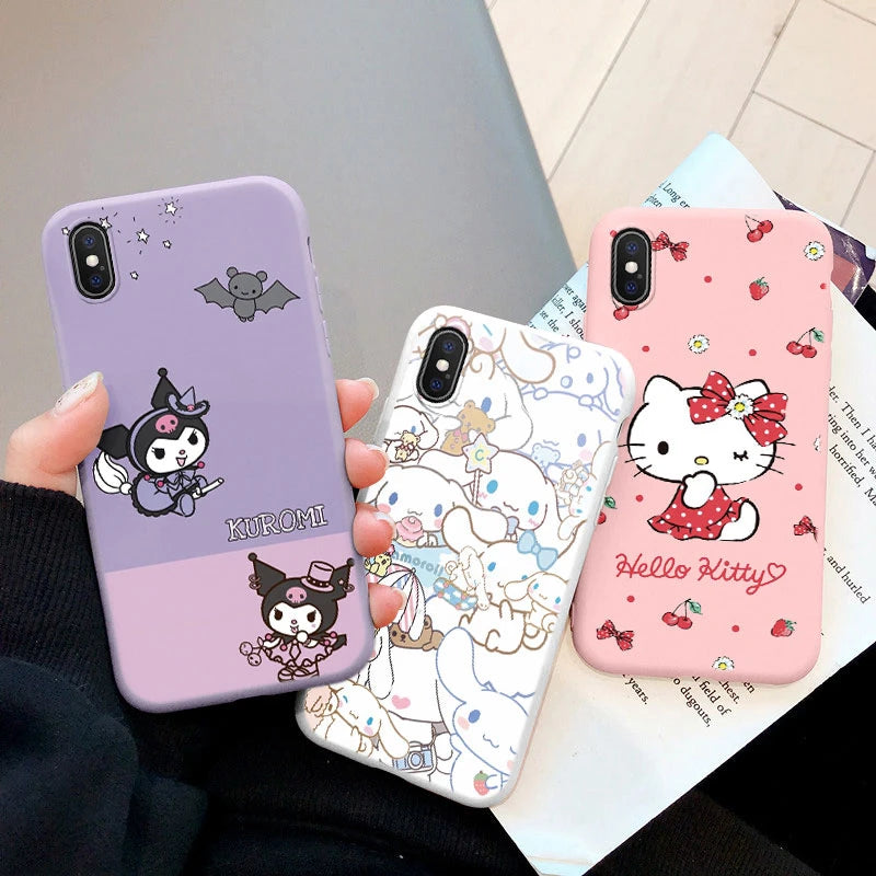 Cartoon Phone Case for For Apple iphone X XS Max XR Anti-drop Cinnamoroll Kuromi Hello Kitty Silicone Siling Back Cover