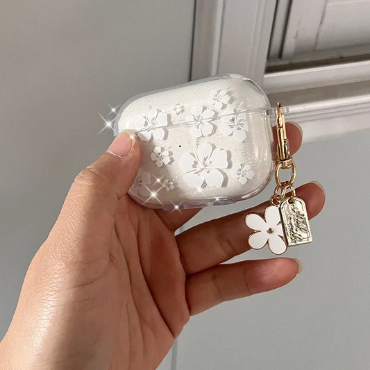 Fashion Soft Silicone Cover For AirPods 3 pro2rd Cute Clear White Flower Pendant Earphone Case 