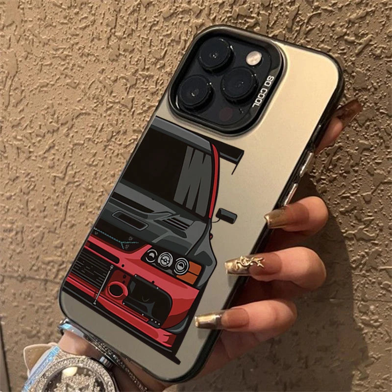 JDM Sports Cars Male Men Electroplate Silver IMD Case For iPhone Shockproof Hard Cover