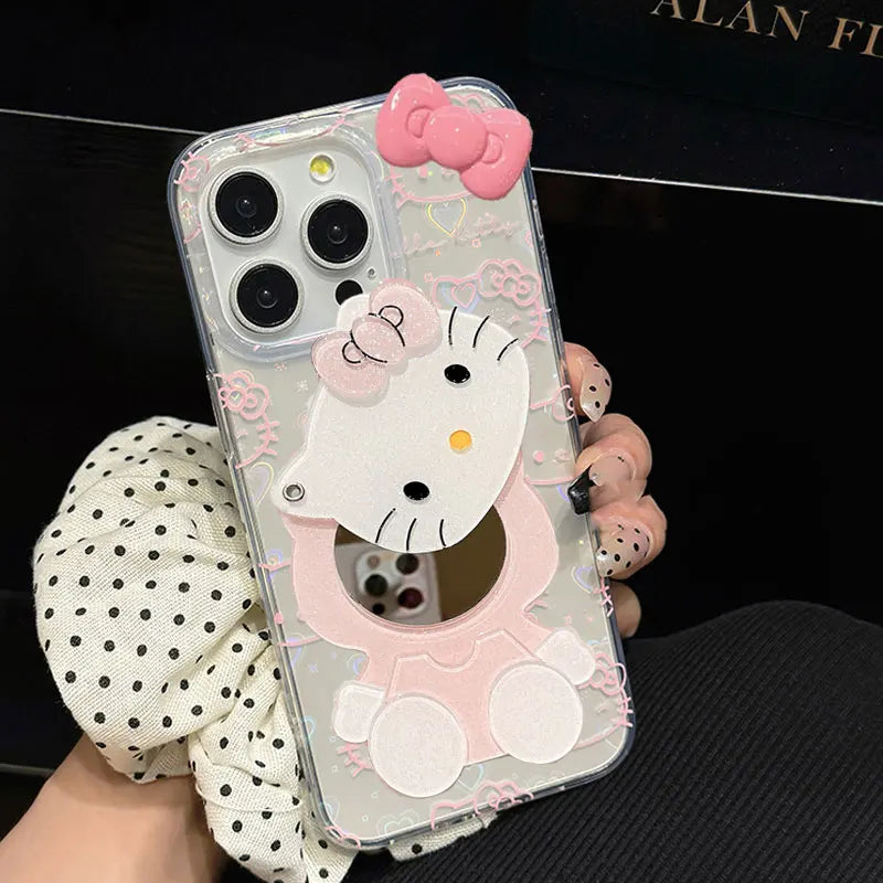 Sanrio Hello Kitty Bow Kawaii Holder Phone Case For iPhone MINI Y2K Bow Laser Cover