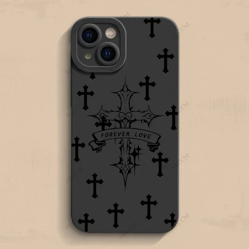 Phone Case For iPhone Black Cross Print Shockproof Soft Cover